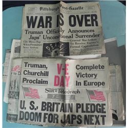 SEVERAL WARS END NEWSPAPERS & CLIPPINGS FROM WWII