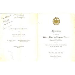 Harold Gatty, Post and Lindbergh Signed Menue hrs After thier Famous Flight