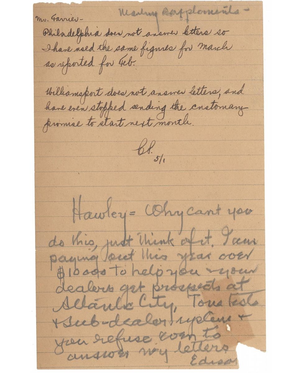 Thomas Edison Collection Of 6 Signed Letters (Phonograph Business)