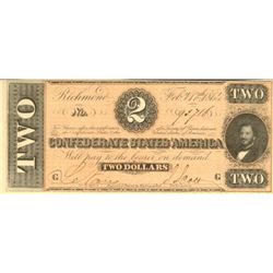 $2 1864 Confederate note with Judah P. Benjamin Portrait