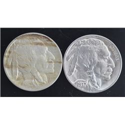 Lot of 2 Buffalo Nickels includes 1st year Type !