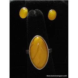 Sterling & Yellow Spiny Oyster Ring and Earring Set