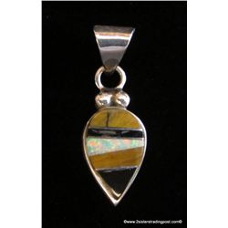 Signed Sterling Teardrop Pendant With Tiger Eye, Opal, Jet and/or Onyx