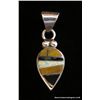 Image 1 : Signed Sterling Teardrop Pendant With Tiger Eye, Opal, Jet and/or Onyx