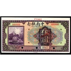 China & South Seas Bank, Ltd., 1924 Specimen Banknote.