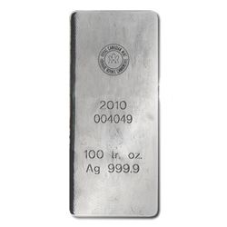 Silver Bars: Royal Canadian Mint 100 oz .9999 fine