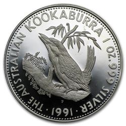 1991 1 oz Proof Silver Australian Kookaburra - Light Ab