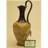 Image 1 : Royal Doulton stoneware ewer, 12" high with dark blue rim and handle and embossed grape decoratio…