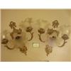 Image 1 : Pair of gilt brass shaped wall lights with cherub decoration and handkerchief shaped glass bowls…