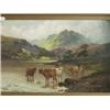 Image 1 : Framed 19th century oil on canvas, possibly by Charles Oswald, of highland cattle in landscape, 2…