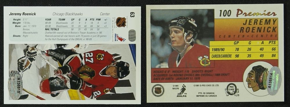 Lot Of 2 Jeremy Roenick Signed Blackhawks Hockey Cards