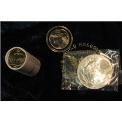 309. Royal Blue Felt Bag "World Reserve Certified Monetary Exchange" containing a half roll Iowa Sta