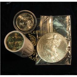 313. Royal Blue Felt Bag "World Reserve Certified Monetary Exchange" containing a half roll Iowa Sta