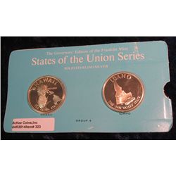 323. Franklin Mint Solid Sterling Sillver States of the Union Medals "Hawaii" & "Idaho". 39 mm each 