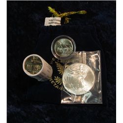 324. Royal Blue Felt Bag "World Reserve Certified Monetary Exchange" containing a half roll Iowa Sta