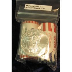 329. 2007 P Mint wrapped Roll of Thomas Jefferson Golden Presidential Dollars & a Bank Wrapped Roll 