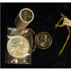 334. Royal Blue Felt Bag "World Reserve Certified Monetary Exchange" containing a half roll Iowa Sta