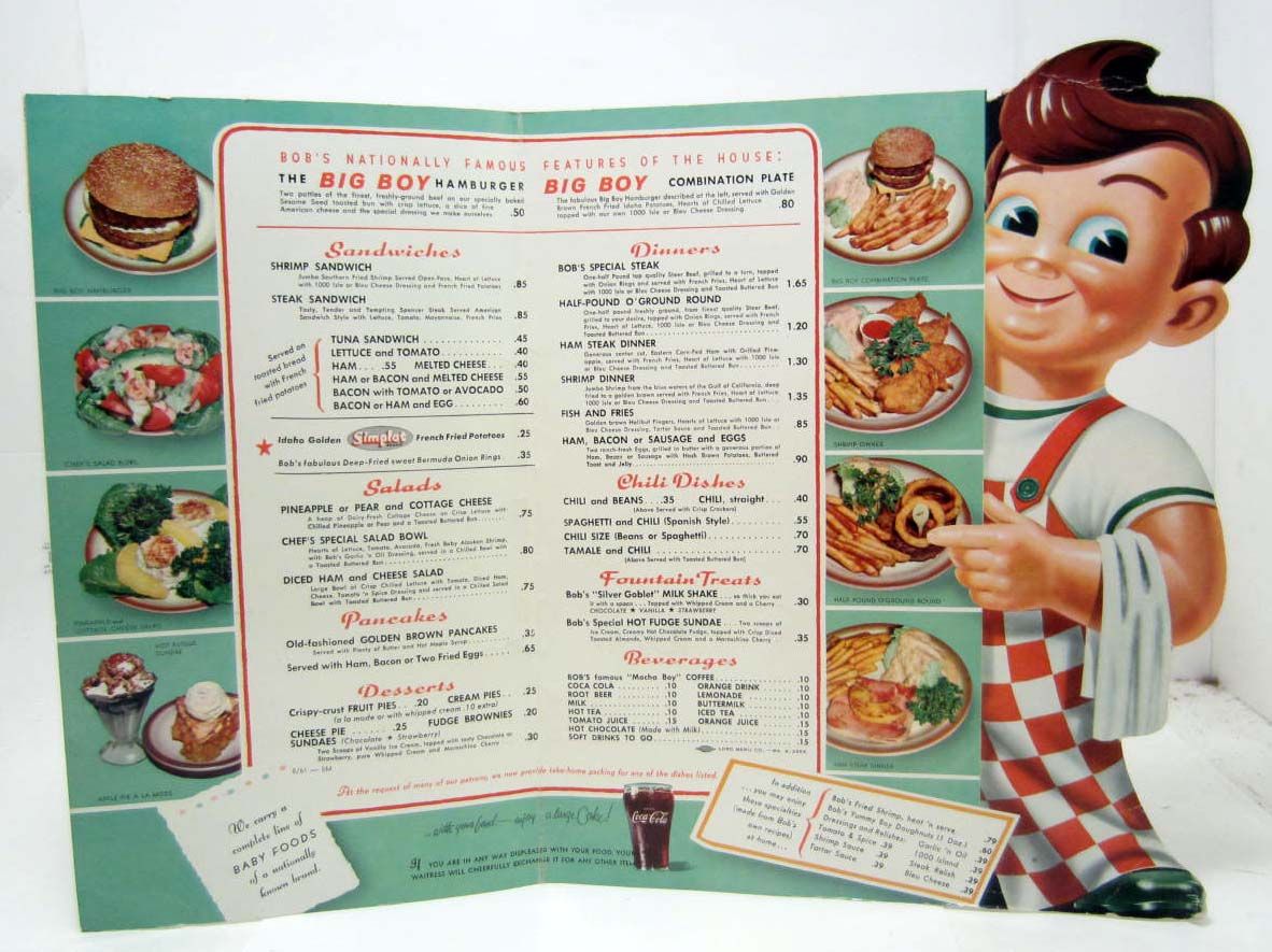 1961 BOB S BIG BOY MENU DIE CUT
