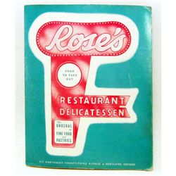 C. 1950'S ROSE'S RESTAURANT MENU - PORTLAND, OREGON