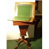 Good quality walnut inlaid and cross over banded trumpet sewing box with fold over games top, too…