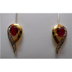 Earring of Diamond 0.15 Ctw,Ruby 1.05 Ctw in 2.96g 14kt Yellow Gold