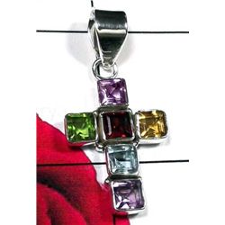 7.30g Pendant of Amethyst, Peridot, Citrine, Blue Topaz And Garnet Sterling Silver