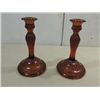 Image 1 : PAIR VINTAGE BROWN GLASS CANDLE HOLDERS: DAISY