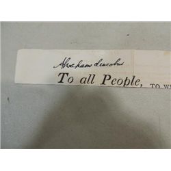 ABRAHAM LINCOLN CUT SIGNATURE AUTOGRAPH