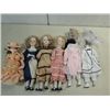 LOT 6 PORCELAIN UNMARKED DOLLS, 2 HAVE HEADS
