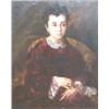 Image 1 : C19th Spanish school - PORTRAIT OF A LADY WEARING CRIMSON DRESS WITH HANDS...