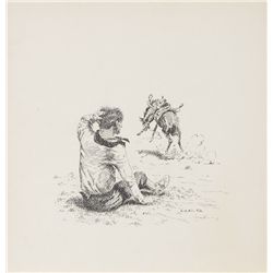 Olaf Seltzer - Little Black bucking off Jack. Jack scratching his head, "I can't see how he did it."