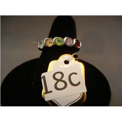 Sterling Silver Ring, size 7.5 w/ 5 Multicolored Gemstones