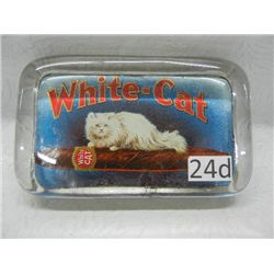 White Cat Cigars Glass Paperweight