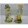 Image 1 : 2-Occupied Japan Ceramic Figurines: Girl w/ Goose and Boy w/ Rabbit