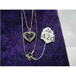 Sterling 18" Chain w/ Blue Stone and Heart Pendant