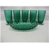 Image 2 : Green American Pattern Fostoria  Green Glass Serving Dish and 5 Glasses