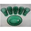 Image 3 : Green American Pattern Fostoria  Green Glass Serving Dish and 5 Glasses