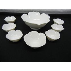 8 White Flower Shaped Bowls: Serving Bowl, by OMC Japan; Dessert Cup, by Enesco Japan; and 6-Custard
