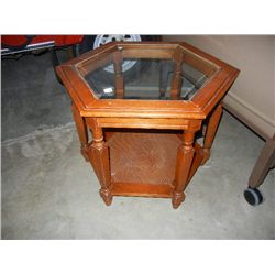 6 Sided End Table w/ Glass Top