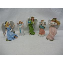 5-Angel Figurines: 3 by Home Interiors (1 has broken hand) and 2 by Homco