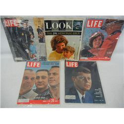 4-John F. Kennedy Life Magazines, 1961, 1963 and 1-LOOK Magazine JFK Memorial Issue, 1964