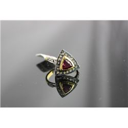 .925 Gold Plated Tourmaline Diamond Ring