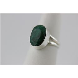 Size 6 3/4 Sterling and Natural Emerald Ring