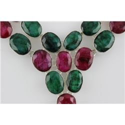 18" Cleopatra Style Necklace w Nat Ruby & Emerald
