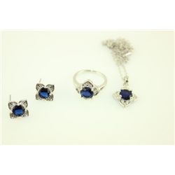 Silver Jewelry Electroplated Sapphire Set