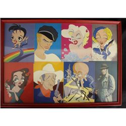 Framed Cartooned Post Cards Of Actors & Actresses