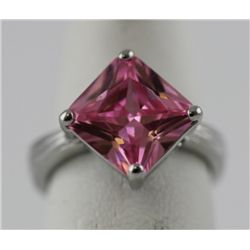 Electroplated Pink Princess Cut Cz Ring Sz 5