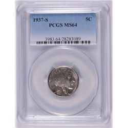 1937-S BUFFALO NICKEL, PCGS MS-64