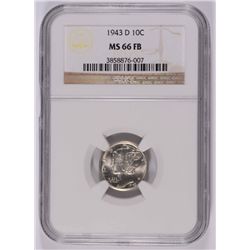 1943-D MERCURY DIME, NGC MS-66 FB