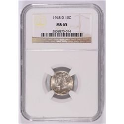 1945-D MERCURY DIME, NGC MS-65